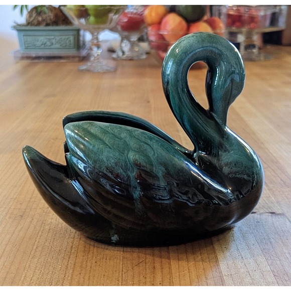 Blue Mountain Pottery Swan Planter Drip Glaze Blue Green Black Redware Vintage - Picture 8 of 12